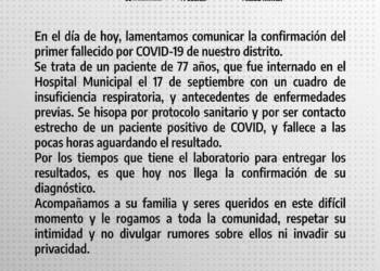 PRIMER FALLECIDO DE COVID-19 EN GENERAL ARENALES