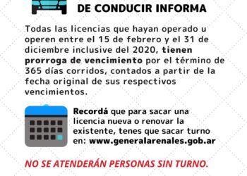 PRORROGA DE 1 AÑO EN EL VENCIMIENTO DE LAS LICENCIAS DE CONDUCIR