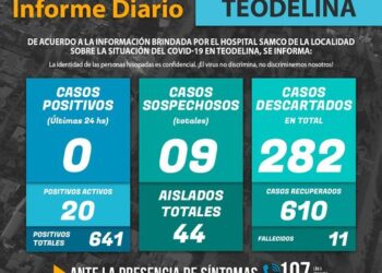 COVID19: MEJORÓ NOTABLEMENTE LA SITUACION EN TEODELINA