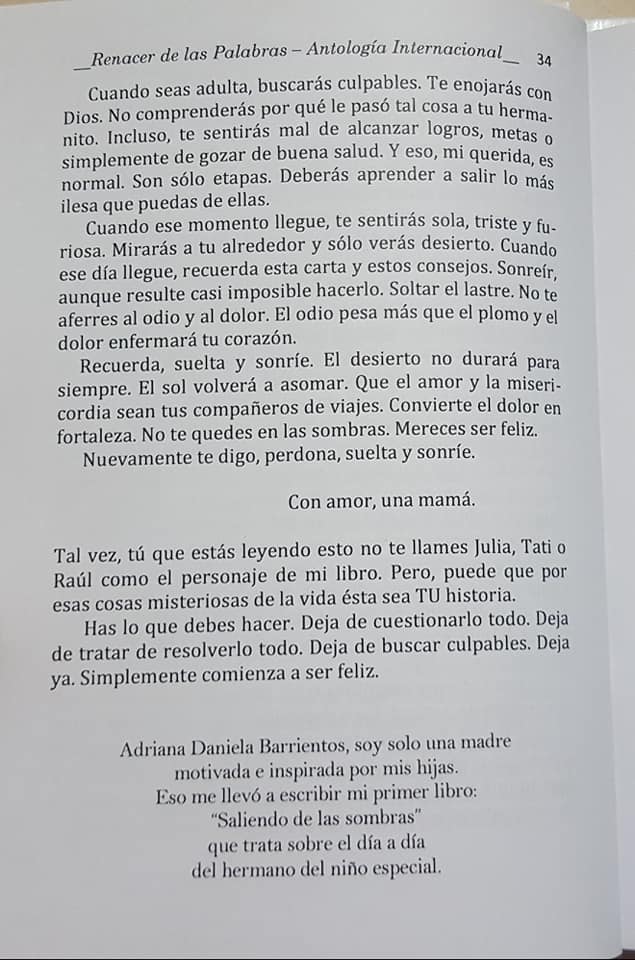 DANIELA BARRIENTOS: Obtuvo 3° Mención Especial en Narrativa, en el 72° Concurso Internacional de Poesía y Narrativa “Renacer de las Palabras”