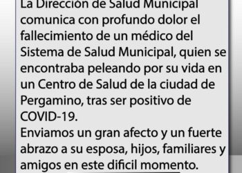 FALLECIO UN MEDICO DE LEANDRO N.  ALEM EN PERGAMINO TRAS SER POSITIVO DE COVID19