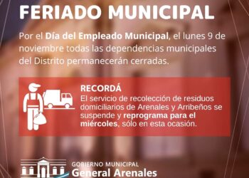 FERIADO MUNICIPAL EL LUNES 9 EN GENERAL ARENALES POR EL DIA DEL EMPLEADO MUNICIPAL