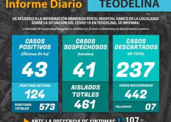 TEODELINA INFORME DIARIO COVID19 :   43 NUEVOS POSITIVOS EN LAS ÚLTIMAS 48 HORAS.