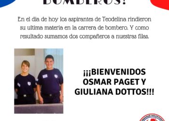TEODELINA TIENE DOS NUEVOS BOMBEROS VOLUNTARIOS : OSMAR PAGET y GIULIANA DOTTOS