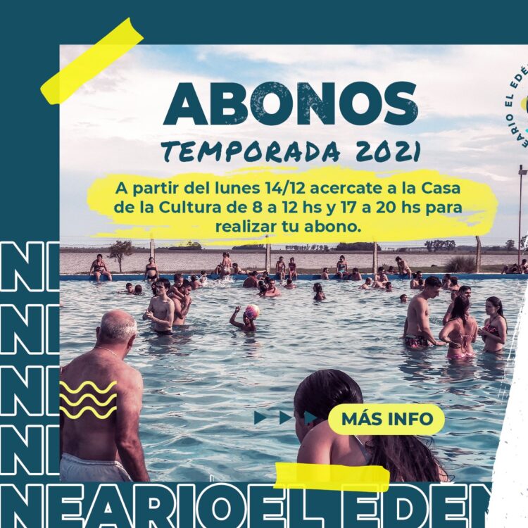 Turismo Teodelina :   𝗔𝗕𝗢𝗡𝗢 𝗣𝗔𝗥𝗔 𝗟𝗔 𝗧𝗘𝗠𝗣𝗢𝗥𝗔𝗗𝗔 𝗗𝗘 𝗩𝗘𝗥𝗔𝗡𝗢 𝟮𝟬𝟮𝟭 EN BALNEARIO EL EDEN