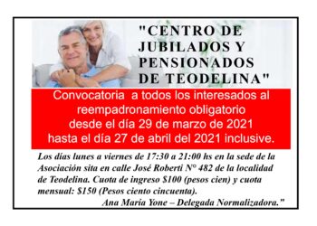 CENTRO DE JUBILADOS Y PENSIONADOS DE TEODELINA : CONVOCATORIA AL REEMPADRONAMIENTO OBLIGATORIO