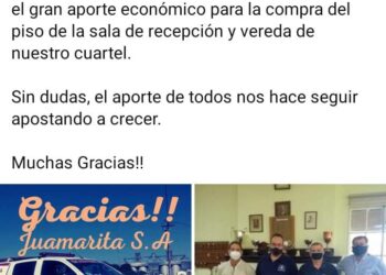 TEODELINA: AGRADECIMIENTO DE BOMBEROS A JUAMARITA SA.