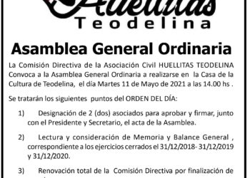 TEODELINA: HUELLITAS LLAMA A ASAMBLEA GENERAL ORDINARIA PARA EL 11 DE MAYO