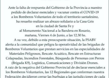 COMUNICADO DE BOMBEROS: ABRAZO SOLIDARIO A LA CASA GRIS
