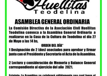 TEODELINA: LA COMISION DIRECTIVA DE LA ASOCIACION CIVIL HUELLITAS TEODELINA LLAMA A ASAMBLEA