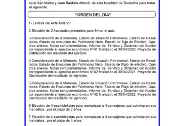 TEODELINA: LA COOPERATIVA DE AGUA POTABLE LLAMA A ASAMBLEA  EL 30 DE NOVIEMBRE