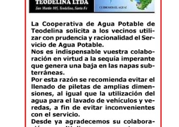 TEODELINA: COMUNICADO DE LA COOPERATIVA DE AGUA POTABLE