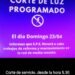 EN TEODELINA Y VILLA CAÑAS : ESTE DOMINGO HABRÁ CORTE DE LUZ DESDE LAAS 5:30 A LAS 15:30 HS- EN TEODELINA Y VILLA CAÑAS : ESTE DOMINGO HABRÁ CORTE DE LUZ DESDE LAAS 5:30 A LAS 15:30 HS-