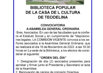 LA BIBLIOTECA POPULAR LLAMA A ASAMBLEA GENERAL ORDINARIA