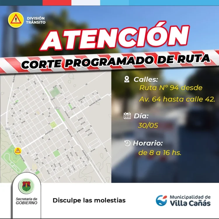 VILLA CAÑAS: ATENCIÓN: CORTE DE RUTA 94 POR REPARACIÓN DE REDUCTORES DE VELOCIDAD VILLA CAÑAS: ATENCIÓN: CORTE DE RUTA 94 POR REPARACIÓN DE REDUCTORES DE VELOCIDAD