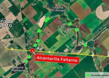 ORDENAMIENTO HÍDRICO: EJECUTAN ALCANTARILLA DEBAJO DE RUTA 8 PARA VINCULAR LAS LAGUNAS AGATAURA Y EL HINOJO