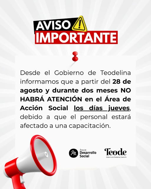 TEODELINA: Durante dos meses no habrá atención en el área de Acción Social los días jueves