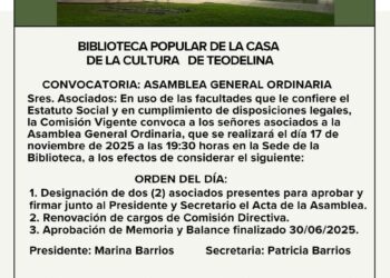 TEODELINA: LA BIBLIOTECA POPULAR  LLAMA A ASAMBLEA GENERAL ORDINARIA