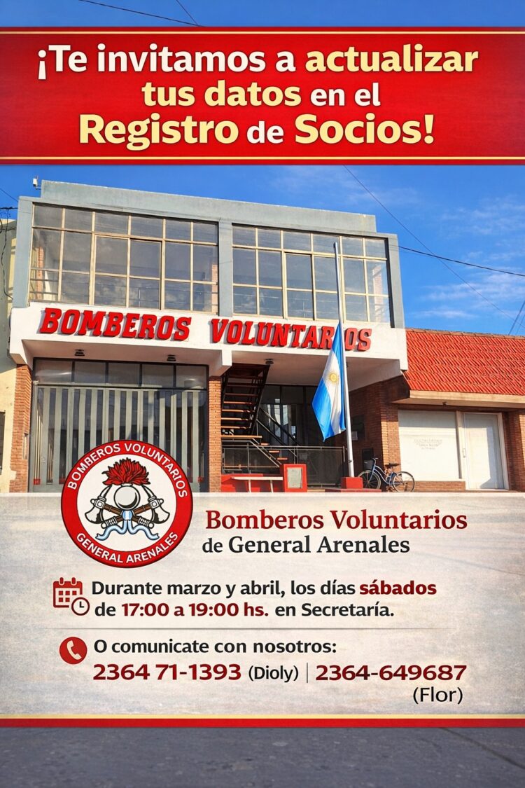 Bomberos General Arenales actualización del registro de socios